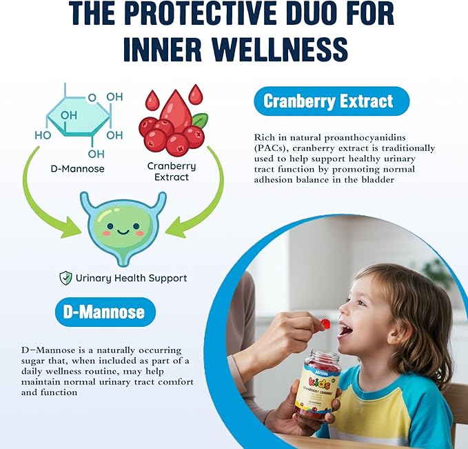 ABYSSUS Cranberry Gummies for Kids, D-Mannose with Cranberry Supplement, Elderberry & Vitamin C & Zinc, Urinary Tract Health & Immune Support, 60 Count