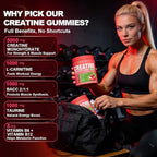 Creatine Monohydrate Gummies for Men & Women, 8500MG Creatine Gummies Sugar Free Strawberry Flavored with L-Taurine, BCAA 2:1, B12 B6 for Boost Strength, Focus & Endurance, Vegan, Non-GMO, 120pcs