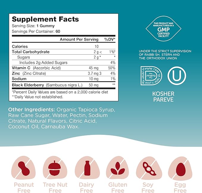 Zahler - Chapter One Immune Support Gummies with Vitamin C, Zinc & Black Elderberry, for Kids & Adults (60 Count), Kosher, Made in USA