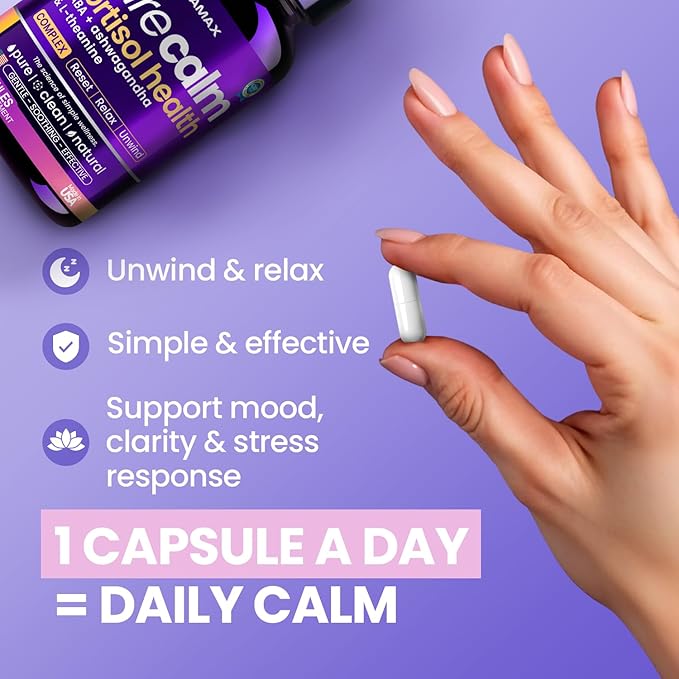 Cortisol Supplements for Women and Men - L-Theanine, Ashwagandha, GABA - High Cortisol Manager Reducer - Relaxation, Mood & Stress Support - Ginkgo Biloba, Bacopa Monnieri, 5-HTP - Made in USA