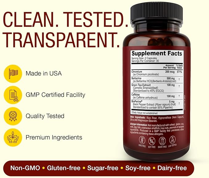 A.M. Burn GLP-1 Supplement Weight Loss Support | Berberine +Picolinate, Green Tea & BioPerine | Developed by Weight Management Experts | Glp1 High Absorption | USA Made, GMP Certified, 60 Caps