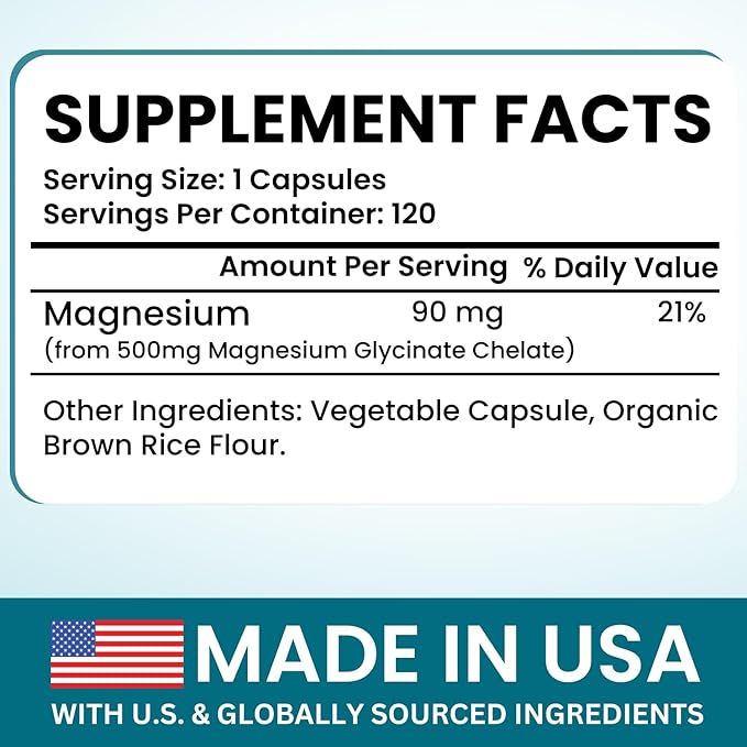 VITBOOST Magnesium Glycinate 500mg - High Absorption Chelated Supplement - Supports Sleep, Muscle Recovery & Heart Health - Non-GMO, Vegan - 120 Capsules - Made in USA