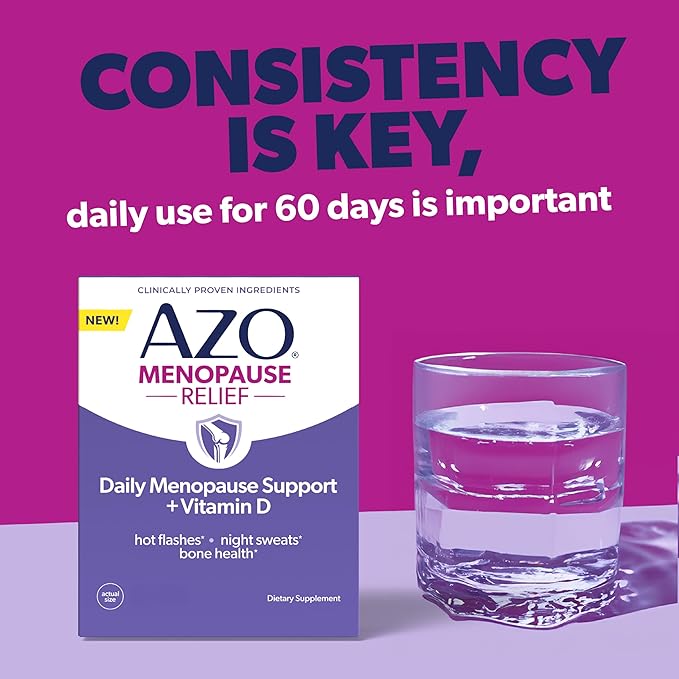 AZO® Daily Menopause Relief + Vitamin D to Support Strong Bones, Menopause Supplements for Women, Reduces Hot Flashes and Night Sweats* - 30 Count