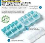 14 Grids Travel Pill Organizer Box with 415-Pcs Medicine Name Labels - Pocket Daily Pharmacy Case Container Kit - Travel Medication Holder Dispenser for Fish Oil Vitamin Supplement Storage - Sky Blue