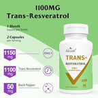99% Ultra Purity Trans-Resveratrol 1100mg, 3-in-1 Advanced Formula Organic Resveratrol Supplement, Max Antioxidant, Anti-Aging, Skin Health, Cell Repair, Boost NAD+, Immune & Energy, 60 Caps