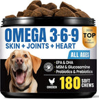 Omega 3 for Dogs – Salmon Oil for Dogs Skin & Coat Health, Fish Oil Supplement for Dog Shedding, Itch & Hot Spot Relief, Allergy Chews with EPA & DHA Fatty Acids for Skin & Joint Support - 180 Ct