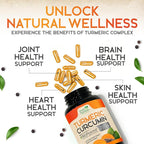 Turmeric Curcumin Supplement 2600mg - 95% Curcuminoids with Organic Turmeric & BioPerine Black Pepper for Best Absorption, Nature's Vegan Joint Support, Non-GMO Tumeric, Bottled in USA - 120 Capsules