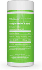 UpNourish Liposomal D3 K2 Vitamin 10000 IU D3 and K2 MK-7 200 mcg - 365 Vitamin D3 k2 (Vitamina D3 con K2) Mini Softgels - Easy to Swallow K2 D3 Vitamin Supplement