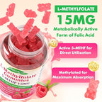 MEENCCD L-Methylfolate 15mg Gummies, Methylfolate Supplement, 5-MTHF Supplement - Active 5-MTHF - Supports Overall Wellness, Vegan, Raspberry Flavor, 60 Count