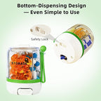 4 Compartments Pill Bottle Organizer, Anti-Mix Travel Pill Dispenser with Safety Lock, Pill Case with 16pcs Labels, Cute Pill Organizer for Seniors, Caregivers & Daily Vitamin Management(Green)