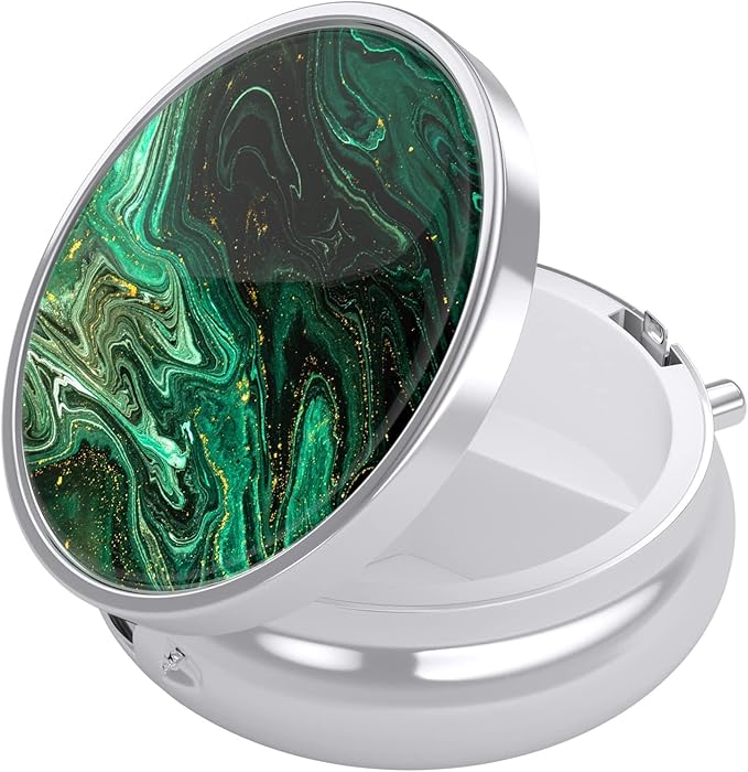 Nipichsha Pill Box, Small Pill Case for Purse & Pocket, Cute Travel Medicine Organizer, Portable Medicine Container Holder to Hold Vitamins, Medication, Fish Oil & Supplement, Green Ocean Marble