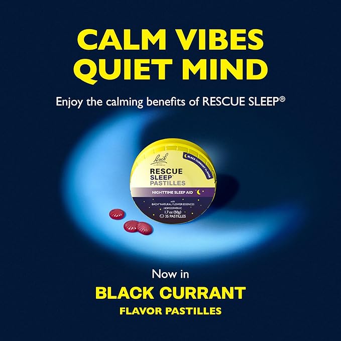 Bach RESCUE Sleep PASTILLES, Black Currant Flavor, No Melatonin Lozenges, Homeopathic, Flower Essences, 4 Pack