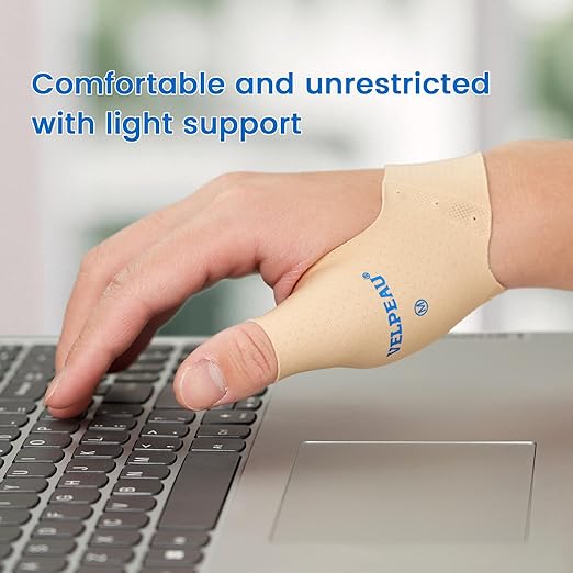 Velpeau Thumb Compression Sleeve for Tendonitis (Pack of 2), Seamless Technology, Gloves Wraps for Arthritis Pain Relief for Women & Men, Splint Liner, Fits Both Hands (Khaki, Short Version, L)