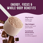 FlavCity All in One Protein Shake Powder, Brownie Batter - On the Go Meal Alternative + Collagen Peptides, Reishi & Cordyceps - Focus, Skin, Hair & Joint Support - 100% Grass Fed Whey, 20 Servings
