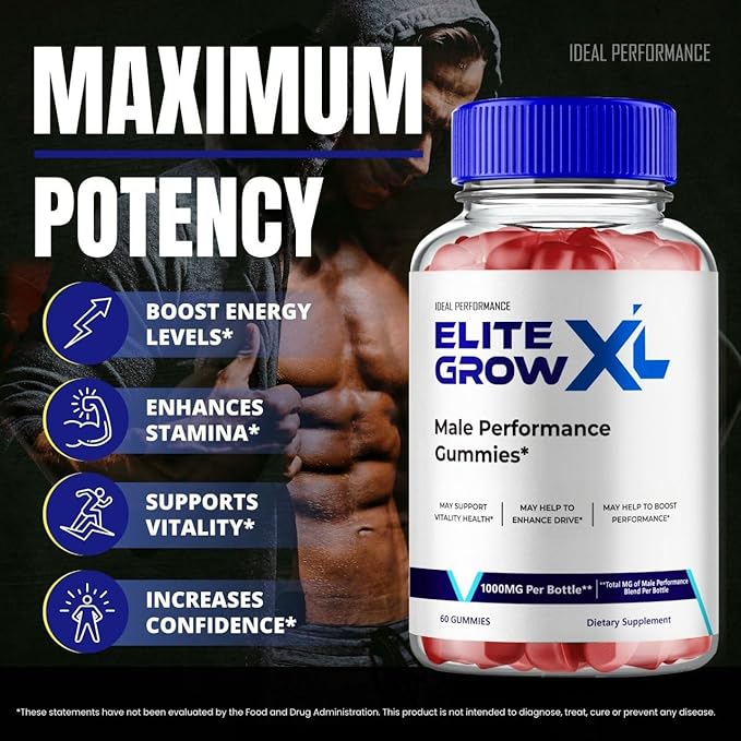 Elite Grow XL Gummies, EliteGrow XL Supplement for Men - Maximum Strength Performance All Natural Gummy to Support Stamina, Endurance and Energy, EliteGrowXL Gomitas Reviews (60 Gummies)