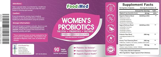 Probiotics for Women Digestive Health, 70 Billion CFUs Womens Probiotic with Digestive Enzymes & Prebiotics & Cranberry for Gut, Immune & Urinary Tract Balance, Delayed-Release, 90 Veggie Capsules