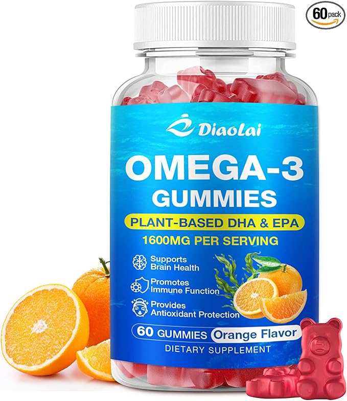 Vegan Omega-3 Gummies for Adults – Sugar-Free, Algae-Based DHA 600mg & EPA 300mg, with Vitamins A, C, E, Zinc – Omega 3 Fish Oil Alternative, 60 Count