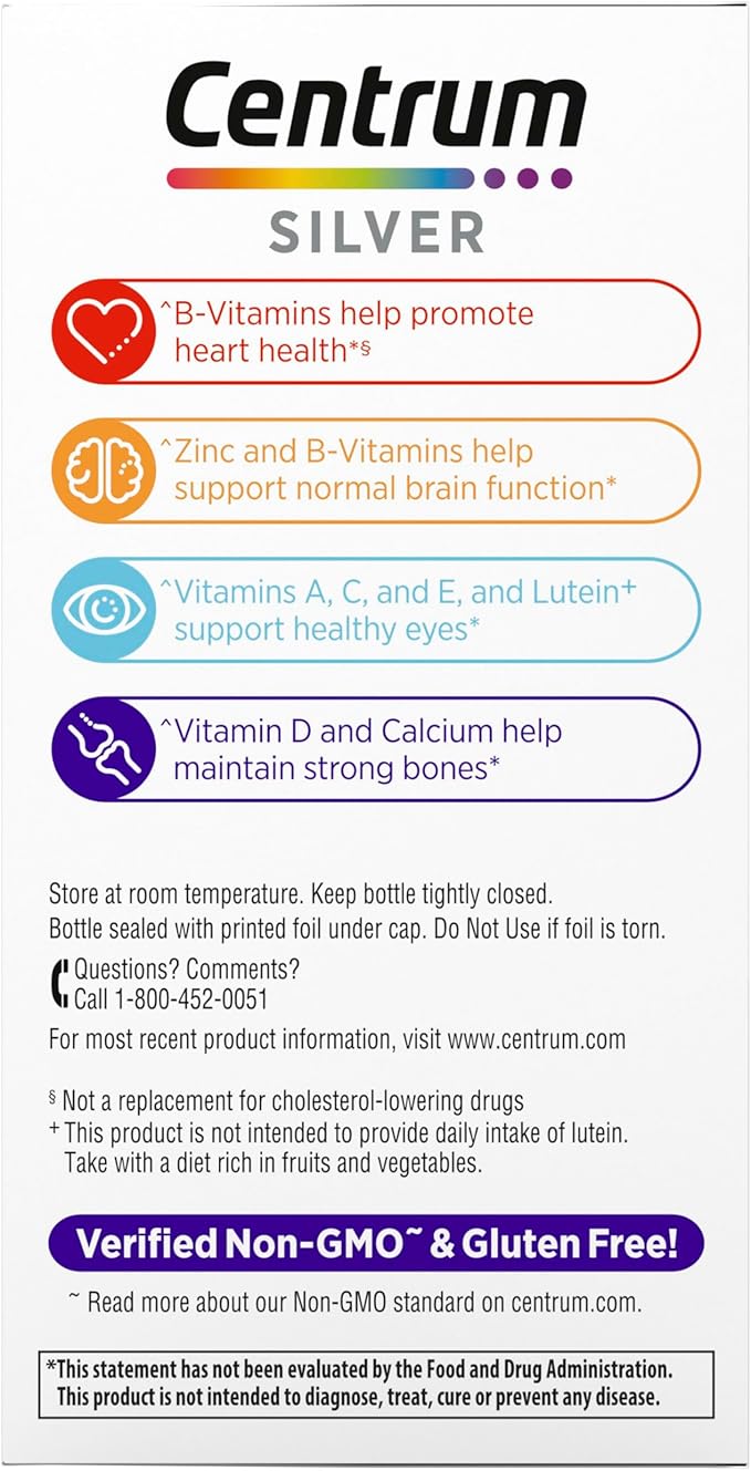 Centrum Silver Women's Multivitamin for Women 50 Plus, Multivitamin/Multimineral Supplement with Vitamin D3, B Vitamins, Non-GMO Ingredients, Supports memory and cognition in older adults - 65 Ct