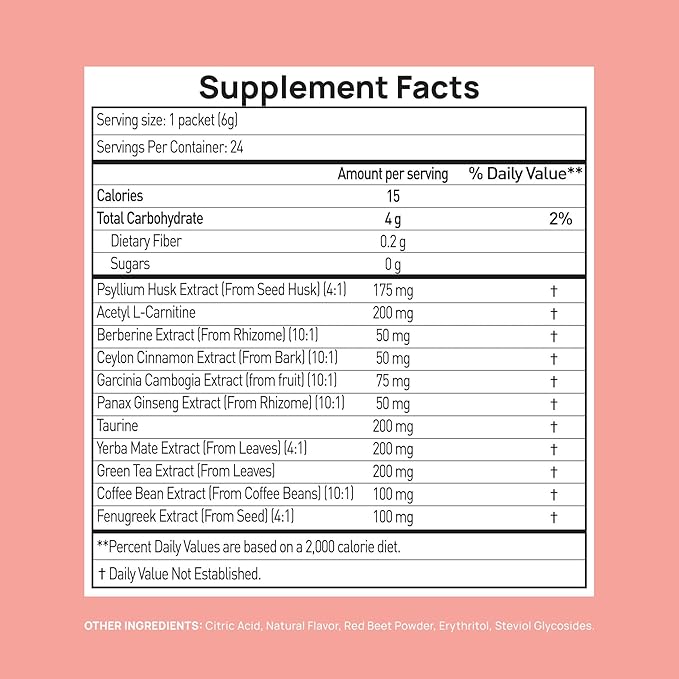GLP-1 Supplement | Natural GLP-1 Production | GLP 1 Booster Drink Mix to Control Appetite and Cravings | Great Tasting Metabolic Support - Yerba Mate, Garcinia Cambogia, Berberine [Peach]
