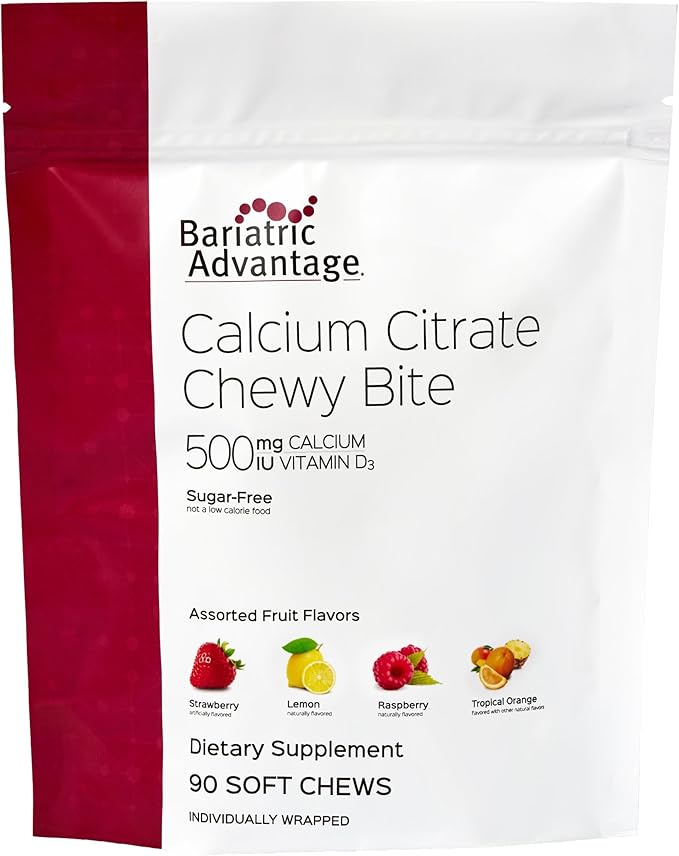 Bariatric Advantage Calcium Citrate Chewy Bites 500 mg - Highly Absorbable & Digestible - Vitamin D3 - Easily Chewable Calcium Supplement - Assorted Fruit - 90 Count