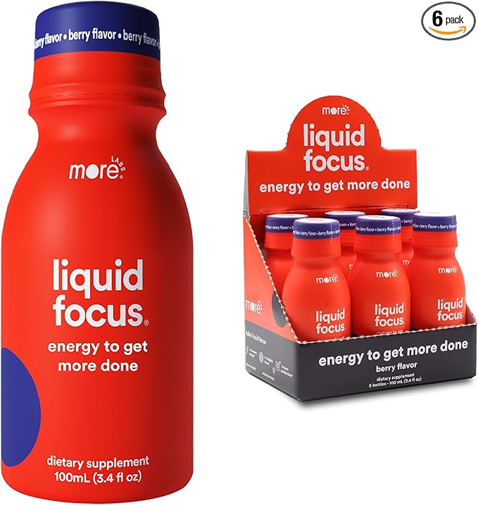 More Labs Liquid Focus, Nootropic Smart Drink with Powerful Antioxidants & Adaptogenic Herbs for Energy and Concentration, 150mg Caffeine (Pack of 6)