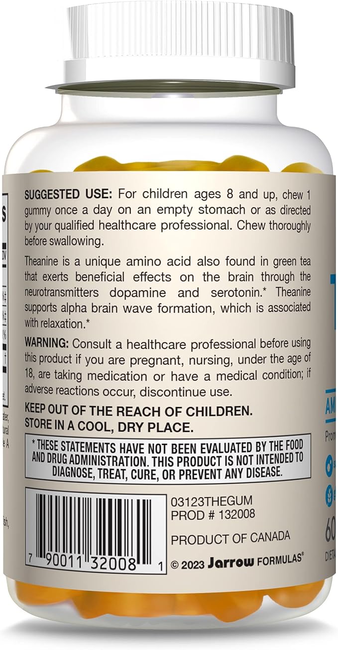 Jarrow Formulas® Theanine 100 mg Gummies, Dietary Supplement That Promotes Calmness, 60 Apple-Flavored Gummies, 60 Day Supply