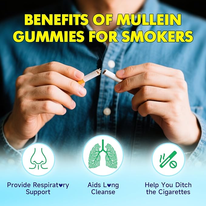 softbear 2PCS Mullein Gummies for Lungs, 2000mg Mullein Leaf Extract Supplement for Respiratory & Digestive & Immune Support, Organic, Vegan, Sugr-Free, Pieneapple Flavor 120 Count