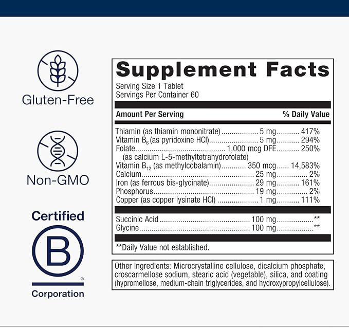 Metagenics Hemagenics Iron Supplement with B12, B6 & Folate Supports Red Blood Cell Formation, Energy & Immune Health* Non-Constipating, Non-GMO, Gluten-Free, Vegetarian - 60 Tablets