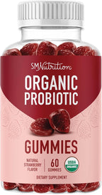 Organic Probiotics Gummies | 5 Billion CFU Probiotics for Digestive Health & Immune Support | Hardy Bacillus Subtilis | Strawberry Gummies | Shelf Stable, Gluten-Free, Vegan | 60 Ct. (1 Month Supply)