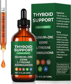 Thyroid Support Complex Liquid Drops for Women & Men - High Potency Iodine, Zinc, Selenium & Ashwagandha for Cortisol & Stress Relief - Natural Metabolism & Energy Booster - 4 oz (120ml)