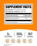 BulkSupplements.com MSM Powder - Methylsulfonylmethane, MSM Supplement, Nutritional Supplement - Gluten Free, 3g per Serving, 500g (1.1 lbs) (Pack of 1)