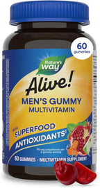 Nature’s Way Alive! Men’s Multivitamin Gummies, Daily Gummy Vitamin for Men, Supports Cellular Energy Metabolism, Immune Health, Muscle Function*, With Vitamins A, C, D3, Zinc, Vegetarian, 60 Count