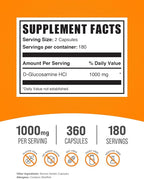 BulkSupplements.com Glucosamine HCl Capsules - Glucosamine Supplement, Nutritional Supplement - Gluten Free, 2 Capsules per Serving, 360 Count (Pack of 1)