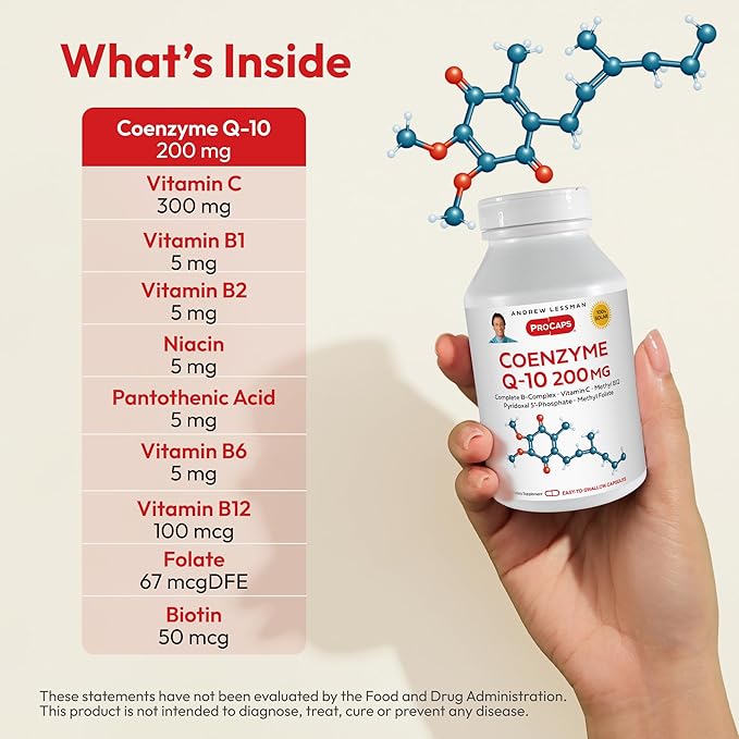 ANDREW LESSMAN Coenzyme Q-10 200 mg 360 Capsules - Essential for Energy Production and Optimum Key Organ Function, Anti-Oxidant Support, Depleted by Aging, Plus B-Complex. Easy to Swallow Capsules