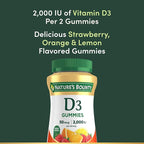 Nature's Bounty Vitamin D3 Gummies, Vitamin Supplement, Supports Immune Health, 50mcg, 2000IU, Mixed Fruit Flavor, 90 Gummies