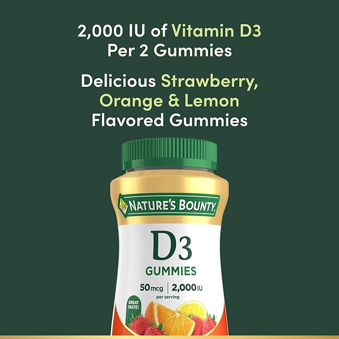 Nature's Bounty Vitamin D3 Gummies, Vitamin Supplement, Supports Immune Health, 50mcg, 2000IU, Mixed Fruit Flavor, 90 Gummies (Pack of 2)
