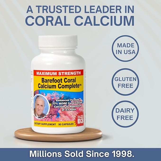 1500mg, 90 Capsules- Coral Calcium Supplement Developed by Bob Barefoot- Supports Overall Health & PH Levels- Contains Calcium, Magnesium & Vitamin D3