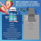 Totaria Sugar Free Multivitamin for Men with Omega 3, Probiotics, Mens Multivitamins Gummies w/Methylated B Complex, EAAs, Lycopene, Zinc, for Daily Energy, Immune, Heart, Iron Free, 60 Count