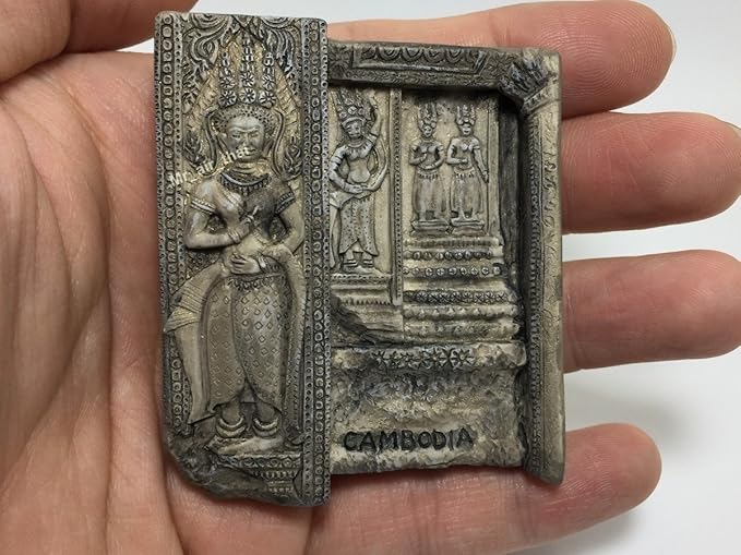 WitnyStore Tiny 2⅝" Apsaras Angkor Wat Siem Reap Cambodia Magnet - Miniature Hand Made Resin 3D Asia Landmark Tourist Attraction Decorative Refrigerator Fridge Magnets Décor Collectible Souvenir Gifts
