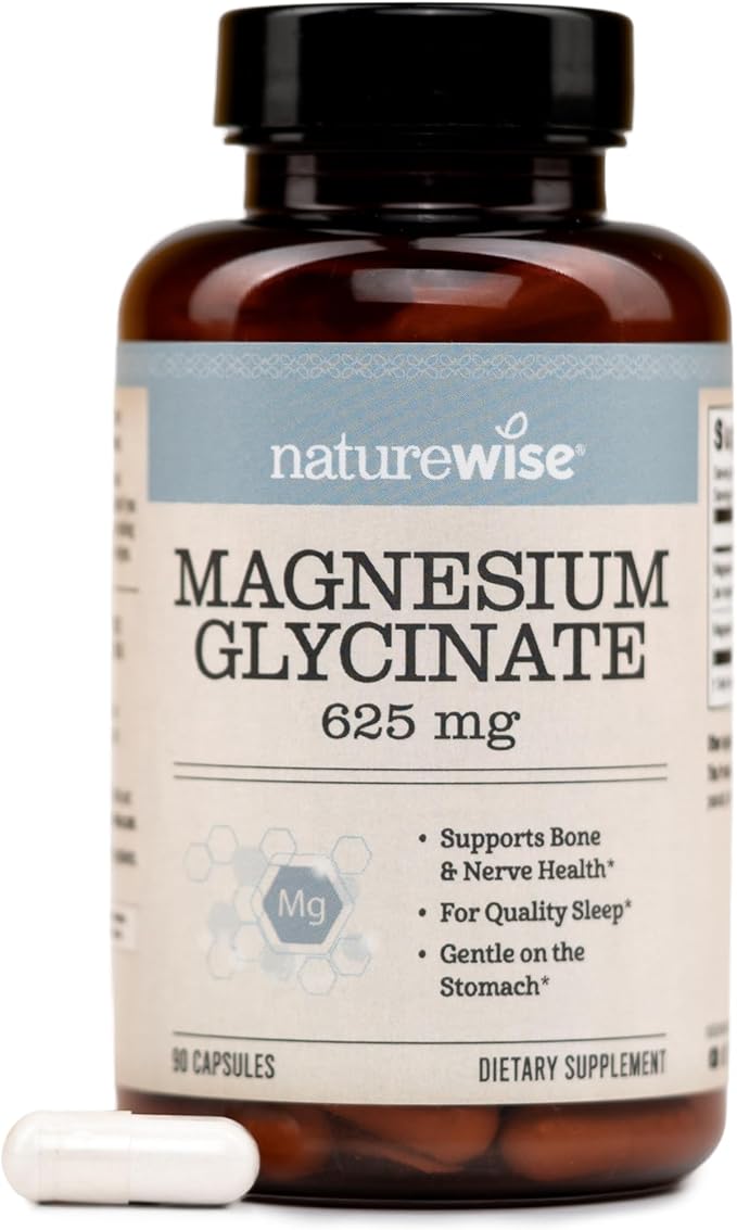 NatureWise Magnesium Glycinate 625 mg - High Absorption Chelated Magnesium Glycinate for Sleep, Relaxation, Muscle & Bones* - Gentle on Stomach, Vegan, Non-GMO - 90 Capsules[90-Day Supply]