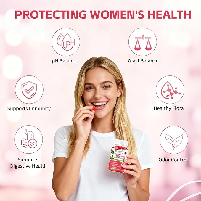 Women Probiotic Gummies for Feminine Health, Supports pH Balance, Vaginal Health, Odor Control & Yeast Balance, Digestive & Immune Support, Sugar Free Cranberry Flavor, 60 Count (Pack of 2)