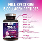 Multi Collagen Pills 2400 mg Per Serving - Advanced Types I, II, III, V, X - Hydrolyzed Multi Collagen Peptides Pills Supplement for Women & Men - Hair, Skin, & Nail Support Supplements - 180 Capsules