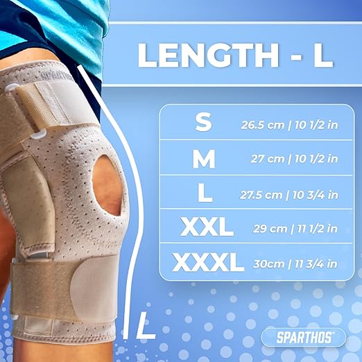 Sparthos Knee Brace - Relieves ACL, MCL, Meniscus Tear, Arthritis, Tendonitis Pain - Open Patellar Design with Dual Hinged - Support Compression for Running, Working Out, For Men and Women (Beige-M)