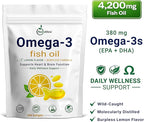 Omega 3 Fish Oil Supplements – 4,200 mg Fish Oil Per Serving – Lemon Flavor Burpless Formula – Wild-Caught, Molecularly Distilled - Non-GMO, Gluten-Free – 300 Softgels