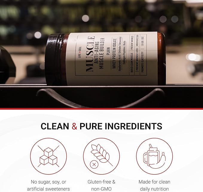 LifeCell Whey Protein – Anti-Aging Muscle Builder with Shiitake Mushroom, Collagen & Hyaluronic Acid – Chocolate, No Sugar Added, Soy-Free, Gluten-Free, 600g (18 Servings)