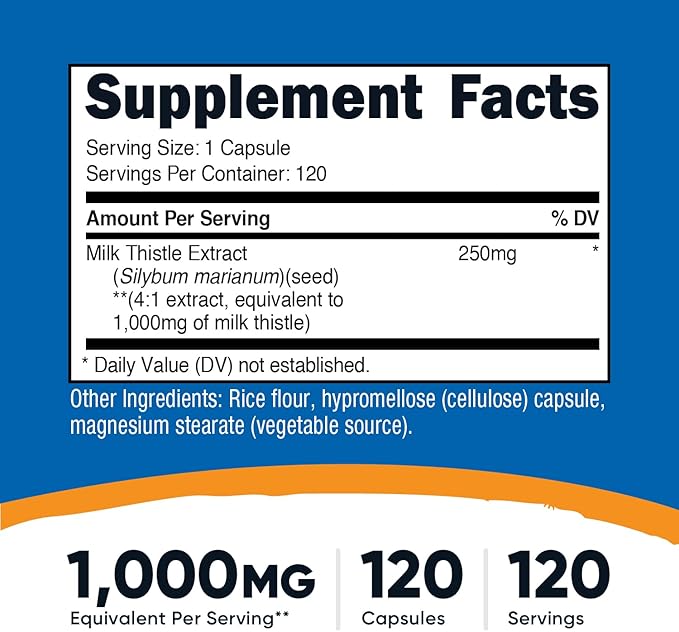 Nutricost Milk Thistle Extract 120 Capsules for 120 Servings Per Bottle - Vegan, Non-GMO and Gluten Free