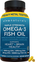 Viva Naturals Omega-3 Fish Oil, Triple Strength, 2500 mg, 60 Softgels – Re-Esterified Omega 3 Fatty Acids Including EPA, DHA, DPA - Pascatarian-Friendly