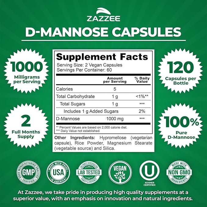 Zazzee Ultimate Urinary Tract Support Bundle | Super Concentrated Proanthocyanidin Cranberry Extract Capsules Plus D-Mannose 1000mg Capsules for UT & Bladder Cleansing (60 Servings Each)