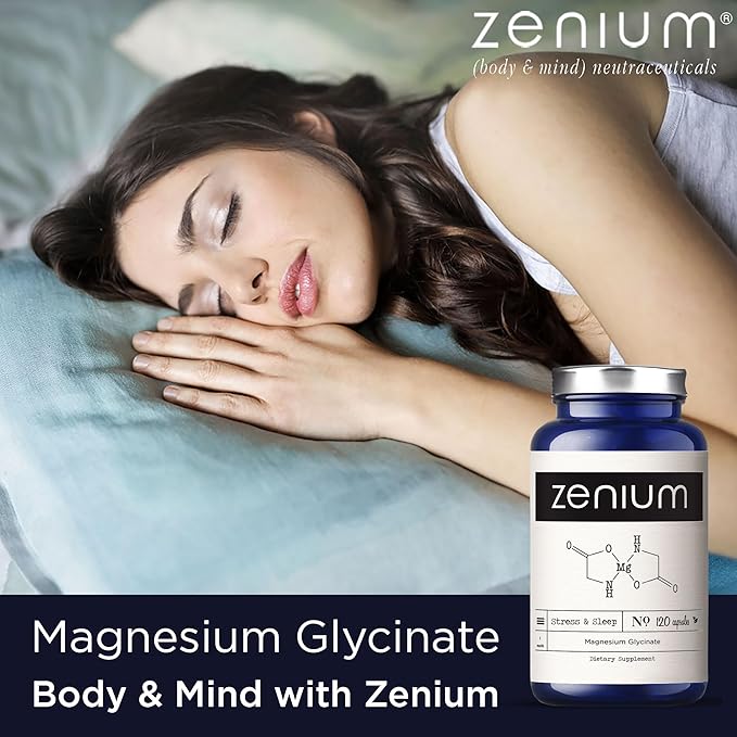 Zenium - Magnesium Glycinate for Sleep, Chelated, 600mg per Serving, 120 Capsules | High Absorption | Relieve Tension, Worry, Nervousness | Calm The Mind & Body | Ayurvedic | Natural Relief Supplement