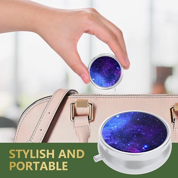 3 Pack Pill Box, Small Pill Case for Purse & Pocket, Cute Travel Medicine Organizer, Portable Medicine Container Holder to Hold Vitamins, Medication, Fish Oil & Supplement, Beach & Galaxy